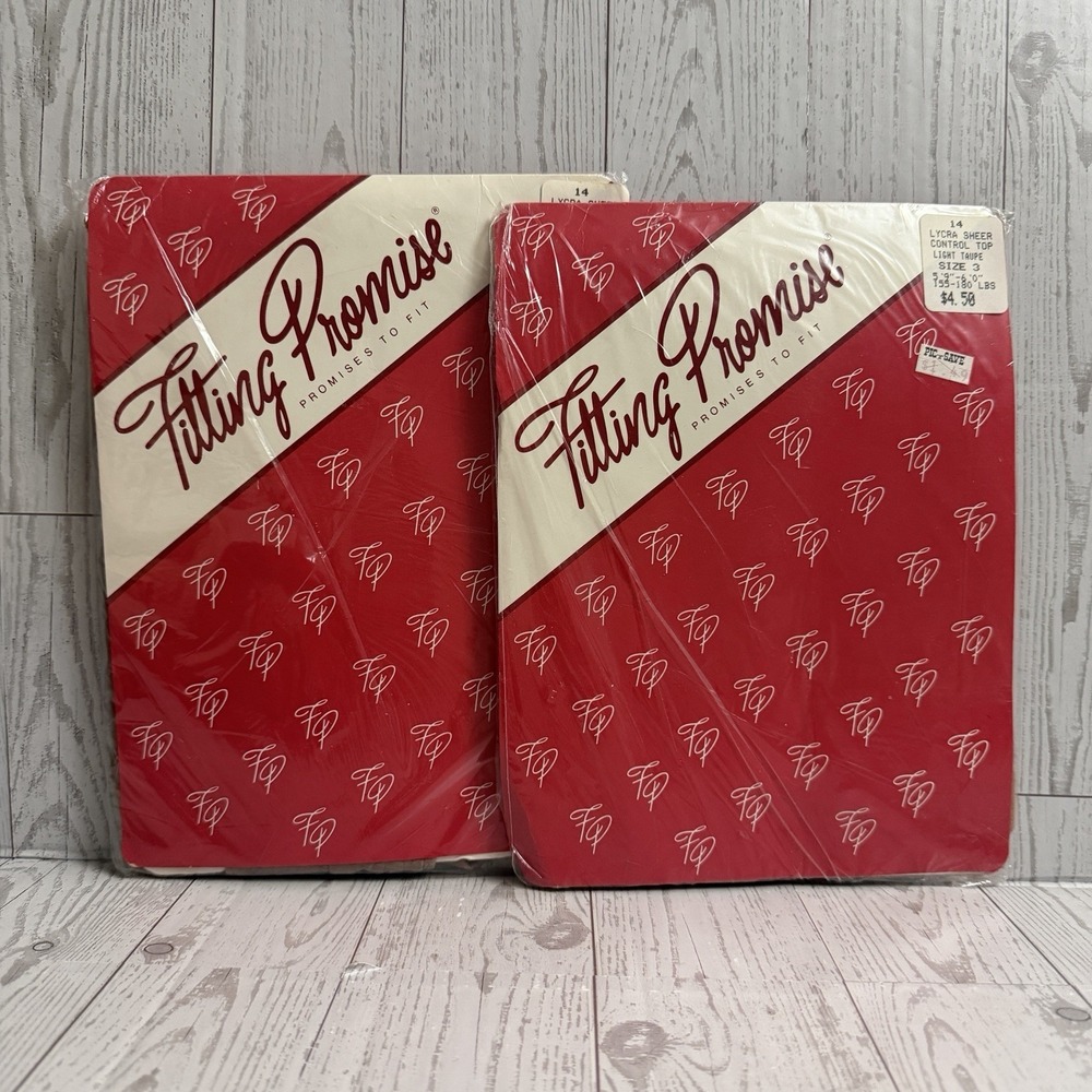 Vintage Fitting Pretty Pantyhose Set Of 2 Size 3 (XL TALL) Light Taupe Made USA